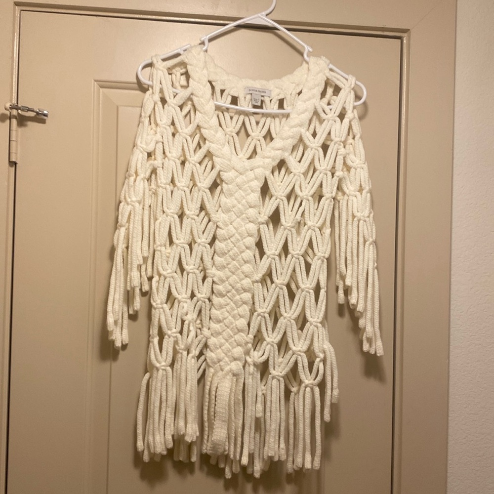 Cream stylish, woven, cutout sweater!